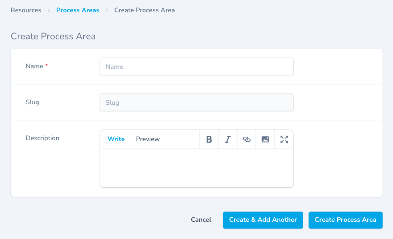 Create Process Area Form