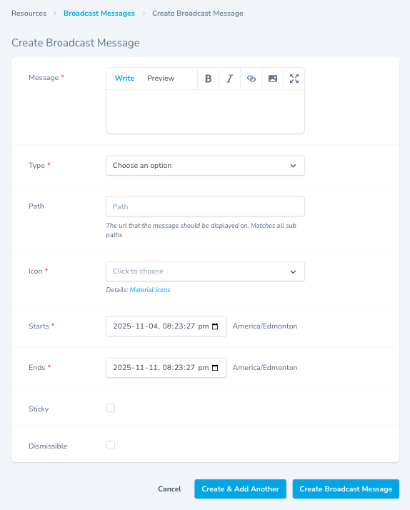 Create Broadcast Form