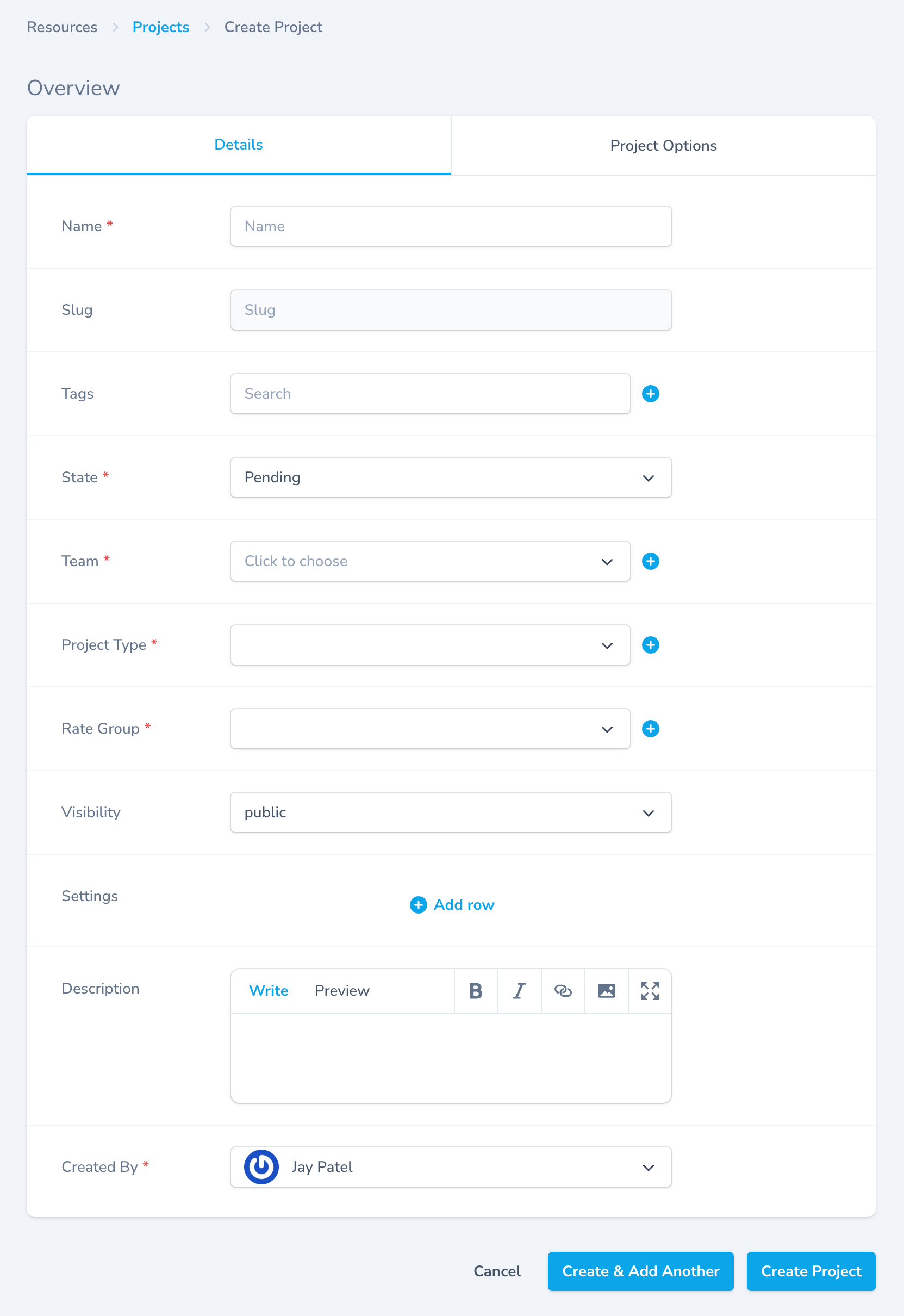 Create Project - Details