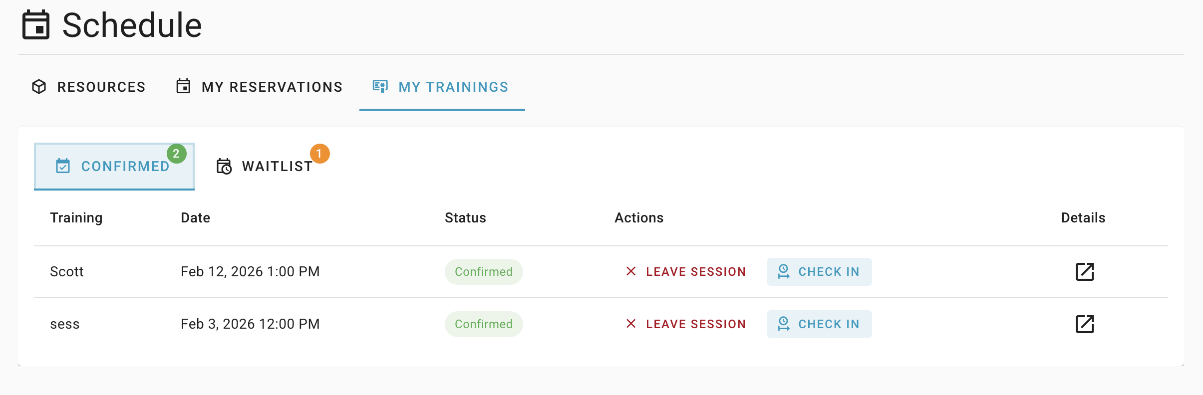 My Trainings Section